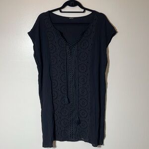 Swim Coverup Sleeveless Black Eyelet